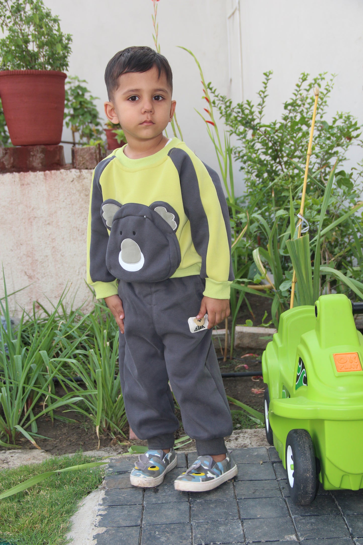 GREEN GREY BEAR COORD SET