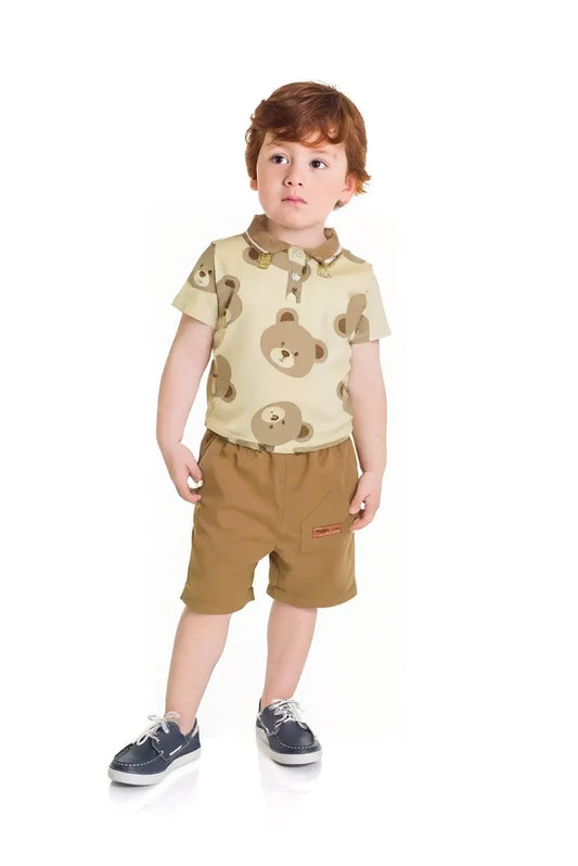 BEAR PRINT T-SHIRT SHORTS SET